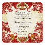 Red, Lime & Orange Vintage Paisley Damask Wedding Custom Announcement