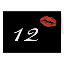 Red Lips Kiss Party Table Numbers Greeting Card