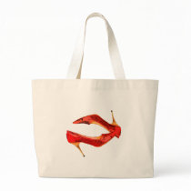 Red Lizard and Wooden Heels Canvas Bag
