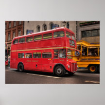 Red London bus on Whitehall, London England Print