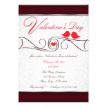Red Love Birds Damask Valentine's Day Invitations