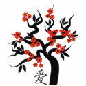 Red love Birds On Sakura Tree Chinese Love Symbol t-shirts