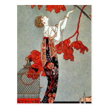 Red Madame Art Deco Design Postcard