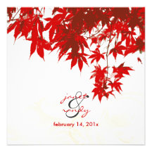 Red Maple Leaves/fall wedding/diy background colou Personalised Invitations
