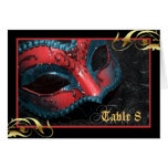 Red Masquerade Mask Table Number Card