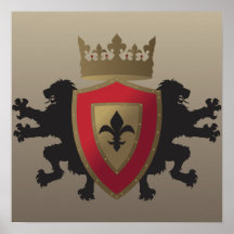 Red Mediaeval Lion Heraldry Poster