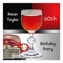 Red Metal Silver Red Car Mens 60th Birthday Man Personalized Invitations