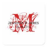 Red Monogram Wedding Favour Stickers