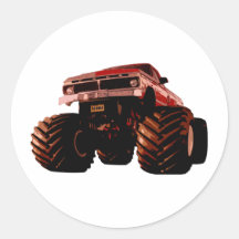 Red Monster Truck Round Sticker