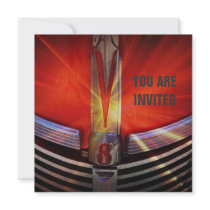 Red Muscle Car V8 Power and Chrome Personalized Invitation