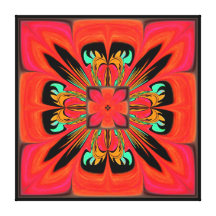 Red Native Flower Wrapped Canvas Stretched Canvas Prints