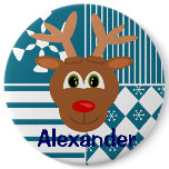 Red Nose Reindeer Personalised Stocking Tag Button