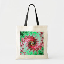 Red on Green Double Fractal Spiral Canvas Bag