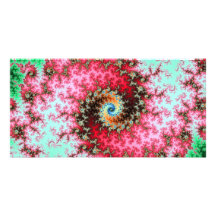 Red on Green Double Fractal Spiral Photo Cards