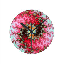 Red on Green Double Fractal Spiral Wallclock