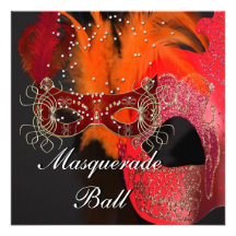 Red Orange Black Masks Masquerade Ball Party Personalized Announcement