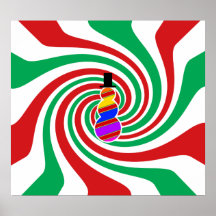 Red orange blue violet snowman on red green posters