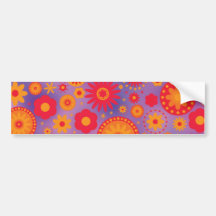 Red Orange & Purple Hippy Flower Pattern Bumper Sticker