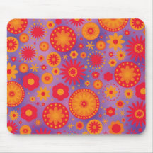 Red Orange & Purple Hippy Flower Pattern Mousemats
