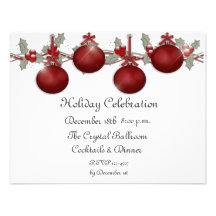 Red Ornaments Holly Invitation