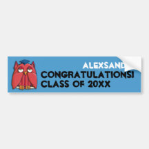 Red Owl Grad aqua Birthday Bumper Sticker