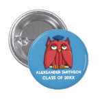 Red Owl Grad aqua Round Graduation Button