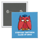 Red Owl Grad aqua Square Graduation Button