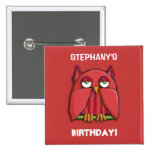 Red Owl red Square Birthday Button