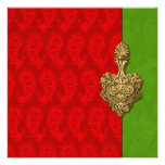 Red Paisley Peacock Indian Wedding Invitation