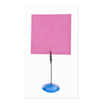 red paper on stand business card