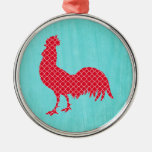 Red Patterned Rooster Silhouette Christmas Ornament