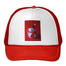 Red Peace Sign Snowman (Merry Christmas) Mesh Hat