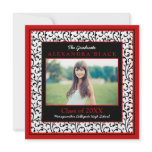 Red Photo Damask Floral Graduation Invitation