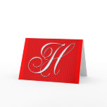 Red Pin Stripe Monogram Notecard Initial H