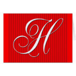 Red Pin Stripe Monogram Notecard Initial H