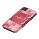 Red Pink Abstract Floral Custom Name iPhone 4 Case