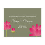 Red pink lotus flowers modern green save the date postcards