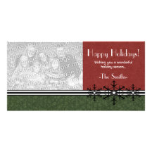 Red Pinstripe Holiday Snowflake Photo Card