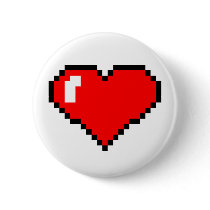 Red Pixel Heart Pinback Buttons