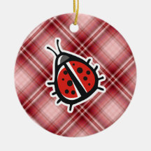 Red Plaid Cute Ladybug Christmas Ornaments