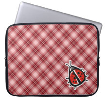 Red Plaid Cute Ladybug Laptop Sleeves