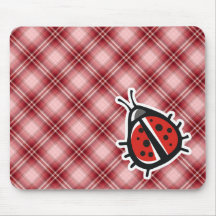 Red Plaid Cute Ladybug Mouse Pad