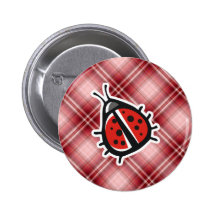 Red Plaid Cute Ladybug Pinback Buttons