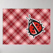 Red Plaid Cute Ladybug Print
