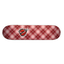 Red Plaid Cute Ladybug Skate Board Deck
