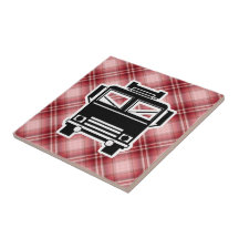 Red Plaid Fire Truck Tiles