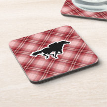 Red Plaid Horse Racing Beverage Coaster