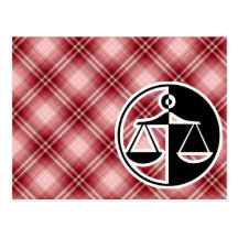 Red Plaid Justice Scales Post Cards