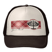 Red Plaid Menorah Mesh Hats