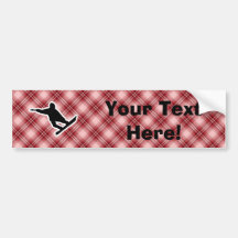 Red Plaid Snowboarding Bumper Sticker